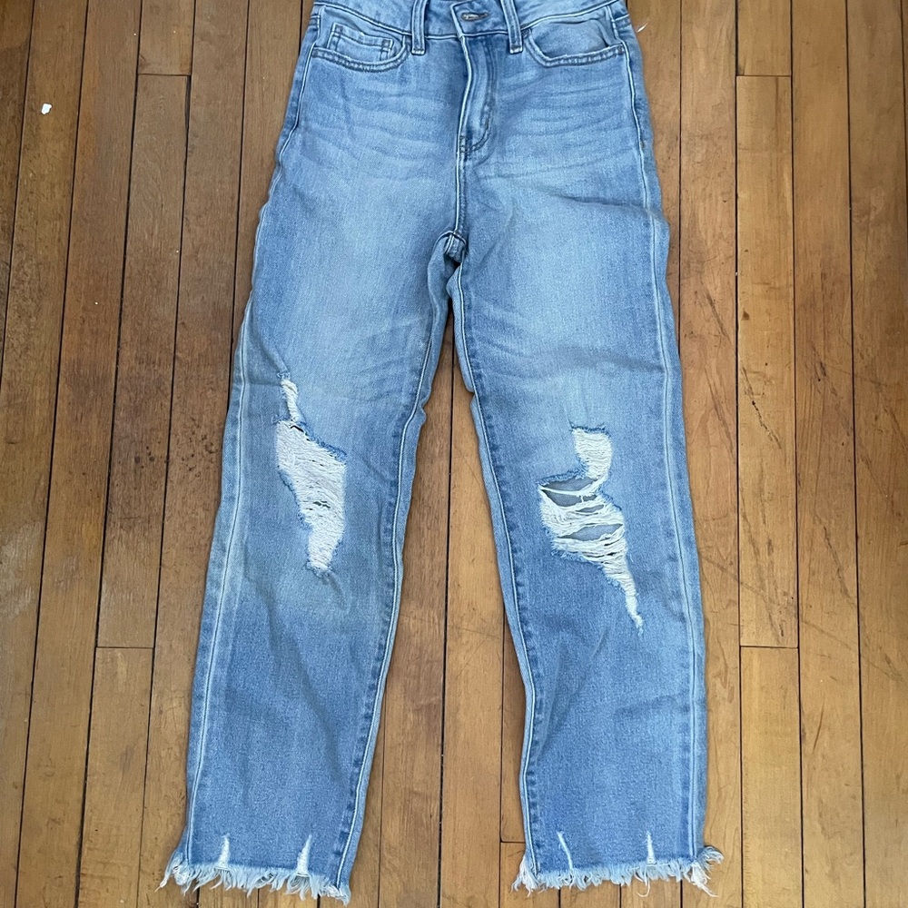 SO Blue Ankle Cropped Pants with Distressed Hem